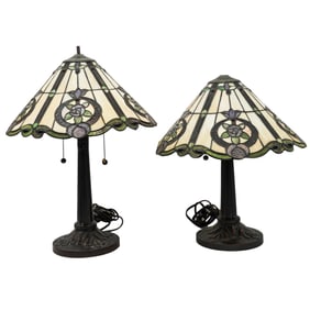Pair of Tiffany Style Stained Glass Table Lamps