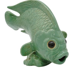 Large Celadon Green Glazed Koi Fish Sculpture