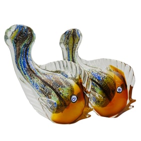 Pair Of Murano Art Glass Fish Sculptures