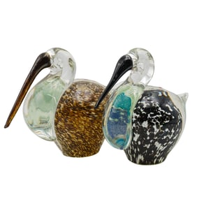 Pair Sommerso Art Glass Bird Sculptures