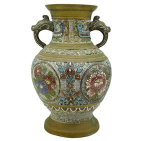 Japanese Champleve Enamel Bronze Vase