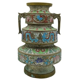 Japanese Champleve Enamel Bronze Triple Gourd Shaped Vase