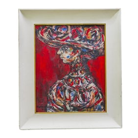 Attrib. Rene Portocarrero (Cuban, 1912-1985) "Flora" Oil Painting