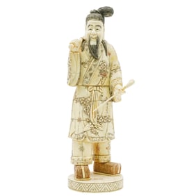 Chinese Chinese Carved Bone Fisherman Statue