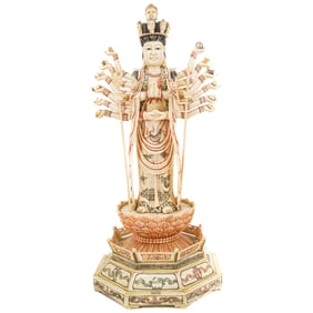 Chinese Carved Bone Dehua Thousand Armed God Statue