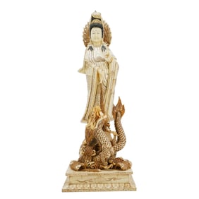 Chinese Buddhist Guanyin Carved Bone Statue