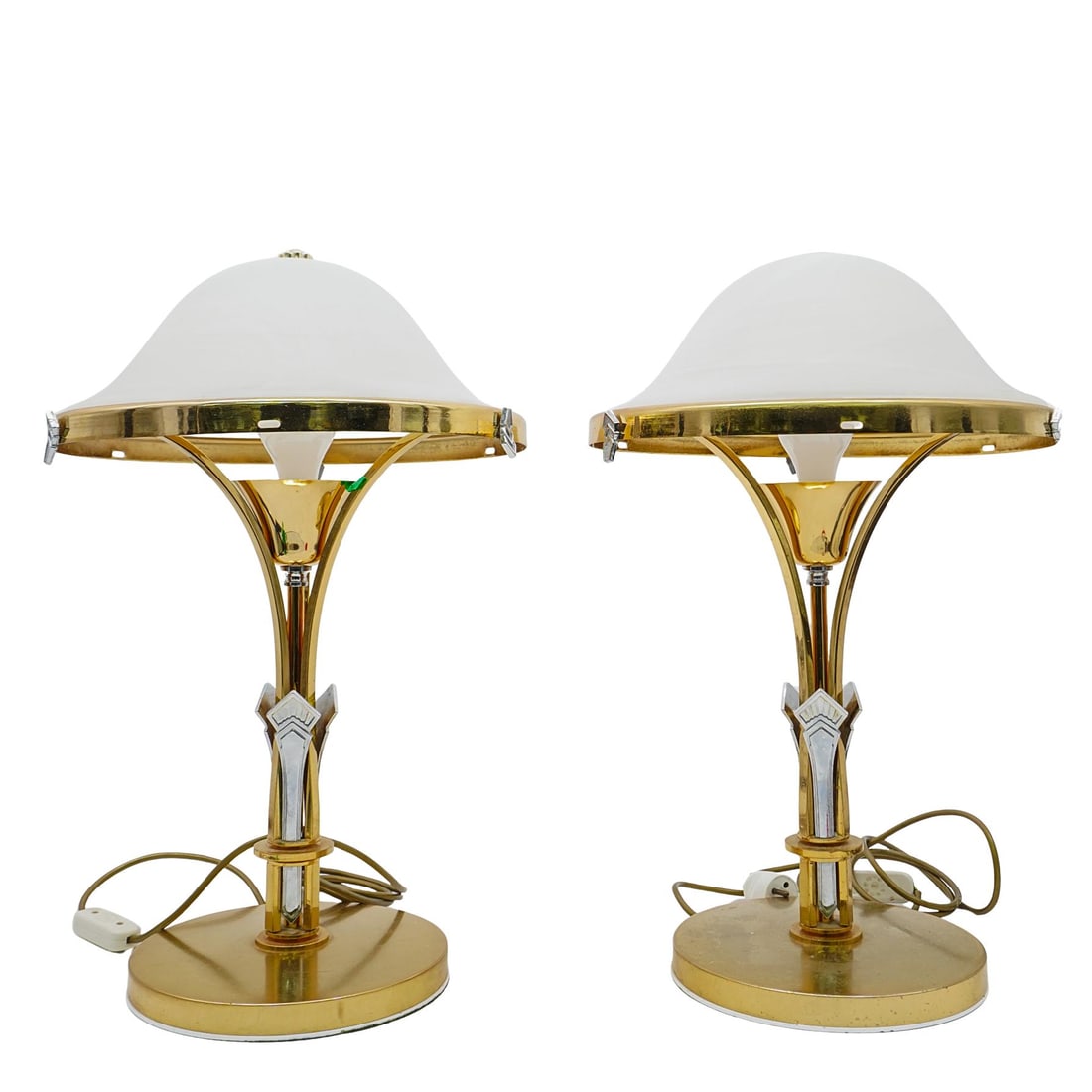 (2 Pc) Vintage Art Deco Revival Brass & Frosted Glass Lamps (1 of 6)