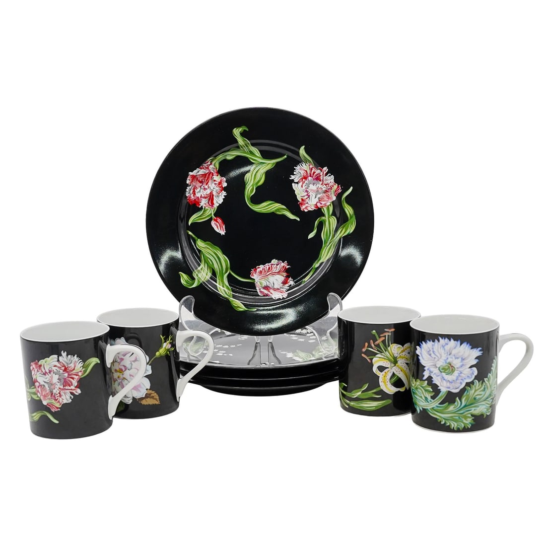 (8 Pc) Tiffany & Co. "Mrs Delany's Flowers" Mugs & Plates Porcelain Set (1 of 9)
