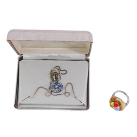 (2 Pcs) Italian Sterling Silver and Murano Millifiori Jewelry