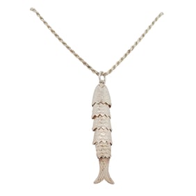 Italain Sterling Silver Articulating Fish Pendant Necklace