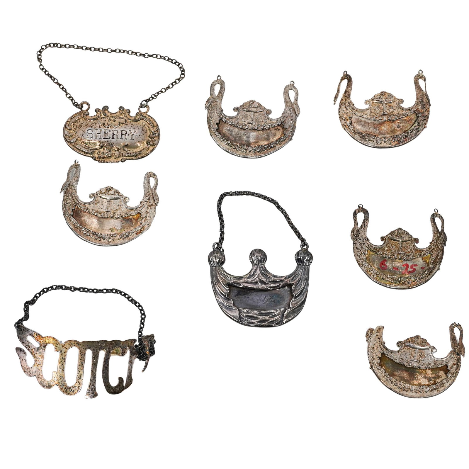 8Pc Antique Sterling Silver Decanter Tags (1 of 6)