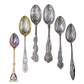 (6 Pc) Vintage Sterling Silver Souvenir Spoons