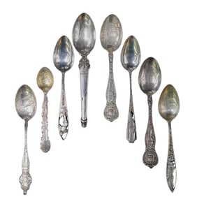 (8 Pc) Vintage Sterling Silver Souvenir Spoons