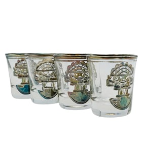(4 Pc) Mexican Silver Overlay Shot Glasses