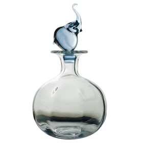 Art Glass Decanter W/ Elephant Stopper