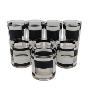(8 Pcs) Vintage Georges Briard Black And White Glasses