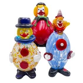 (3 Pcs) Murano Glass Clown Statues