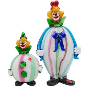 Pair of Striped Murano Glass Clowns