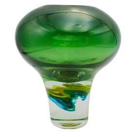 Signed Sommerso Emerald Green & Clear Art Glass Vase