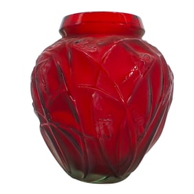 After Rene Lalique "Sauterelles" Frosted Glass Vase