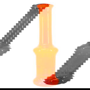 Large Orange Art Glass Vase: Large Orange Art Glass Vase20th c., ContinentalTall transparent bright orange vase with a wide jug body and long thin neck which flares at the top.8"dia. x 24"H