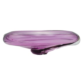 Signed Amethyst Swirl Art Glass Centerpiece Bowl