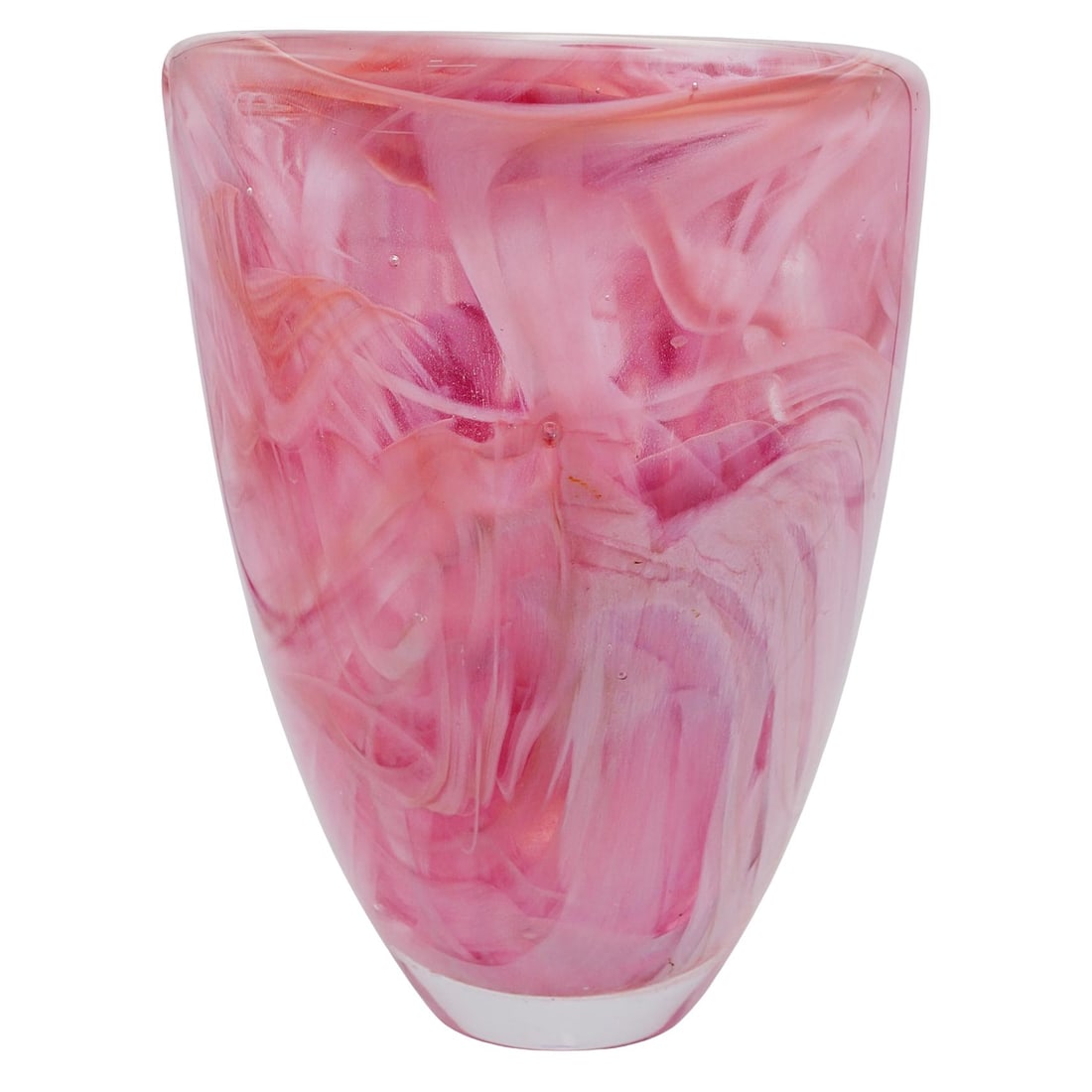 Kosta Boda Pink Atoll Glass Vase: Kosta Boda Pink Atoll Glass Vase Switzerland Thick vase with a tapering cylindrical form decorated with pink swirls in clear glass. Kosta Boda mark on the bottom. 7.75"H x 5.75"dia.