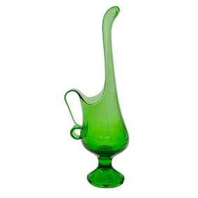 Vintage Green Art Glass Ewer