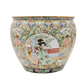 Large Asian Porcelain Fish Bowl Planter
