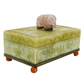 Antique Chinese Jade, Amethyst and Agate Box