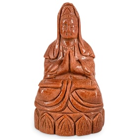 Vintage Chinese Carved Gold Stone Guan Yin