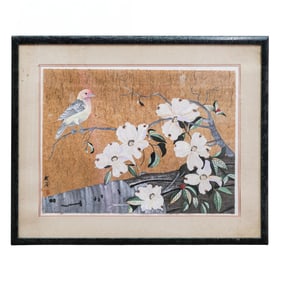 Signed Japanese Watercolor Scroll Painting