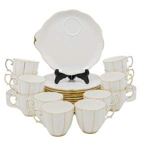 (24 Pc) English Royal Albert "Kent" Porcelain Snack Plates & Cups Set