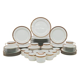 (73 Pc) Bernardaud Limoges "Antinea" Coral Porcelain Dinnerware Set