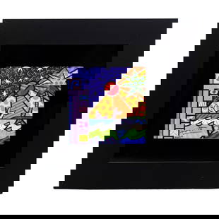 Romero Britto (Brazilian, b. 1963) Miami Beach, Signed: Romero Britto (Brazilian, b. 1963) Miami Beach, Signed21st c., USANeo-pop cubist print titled "Miami Beach" in a black frame with a black mat. Artist signature at the bottom. Note from the gallery on