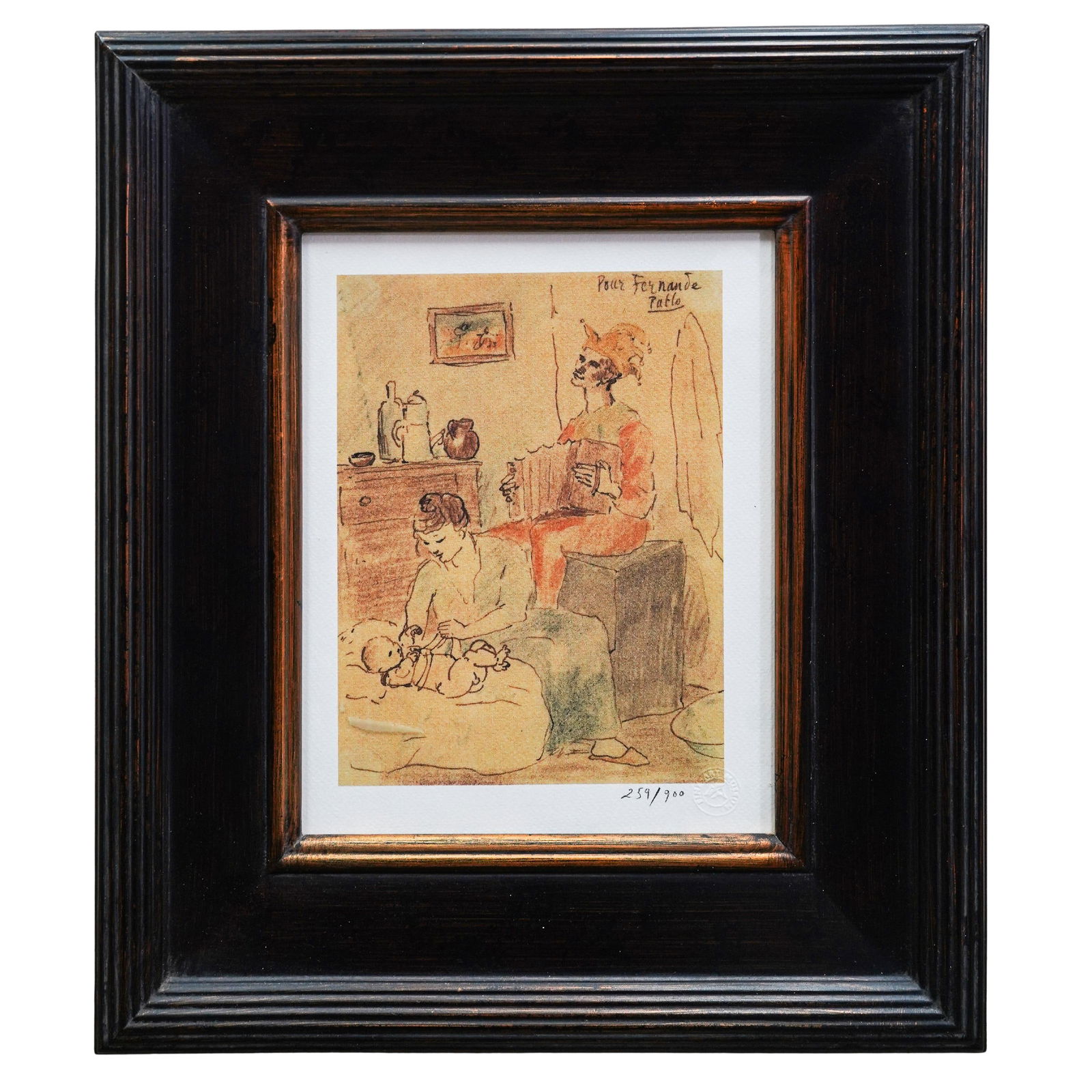 Pablo Picasso (Spanish, 1881-1973) Circus Family Print: Pablo Picasso (Spanish, 1881-1973) Circus Family Print2005, SpainThis work depicts a mother and baby with a male jester playing an accordion sitting behind them. Artist signature at the top right and