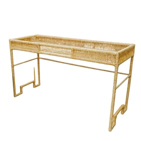 Rattan Woven Table with Glass Top