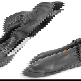Yohji Yamamoto Adidas Y-3 Boots: Yohji Yamamoto Adidas Y-3 Boots21st CenturyPair of black leather Yohji Yamamoto for Adidas Y-3 boots featuring a belt buckle and strap. Tag at the interior "FTY No.APE 779001 Art No. 413310 09/05 BN4F