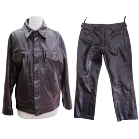 (2 Pc) Gianni Versace Leather Jacket and Pants Set