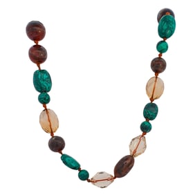 Vintage Malachite Agate and Quartz Beaded Necklace