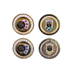 (4 Pcs) 12K Gold Filled Gold Emblem Pins with Stones