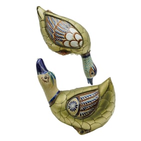 (2 Pcs) Vintage Tonala Ceramic and Brass Duck Figurines