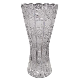 Czech Bohemian Large Hand Cut Crystal Vase