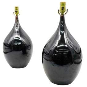 (2 Pc) Pair Of Black Glazed Porcelain Table Lamps