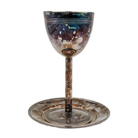 (2 Pcs) Christofle Silver Plate Kiddush Cup & Underplate