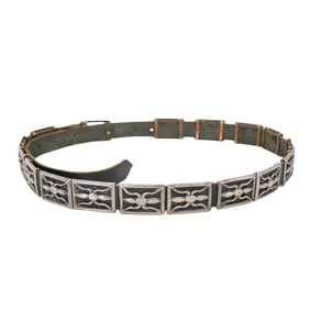 Ralph Lauren Style Leather & Silver Plated Concho Belt Buckle