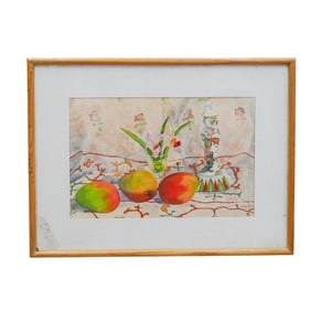 M.J. Wilson (American) Florida Mango Still Life Watercolor