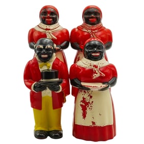 (4 Pc) F&F Black Americana Salt and Pepper Shakers and Syrup Dispensers