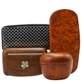 (4 Pc) Vintage Wood Snuff Boxes