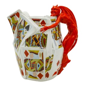 Royal Bayreuth Devil and Playing Cards Porcelain Pitcher